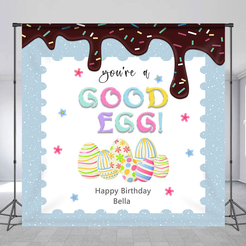 Lofaris Good Egg Candy Custom Name Easter Birthday Backdrop