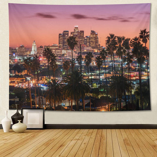 Lofaris Gorgeous Sunset Night City Buildings Trees Tapestry
