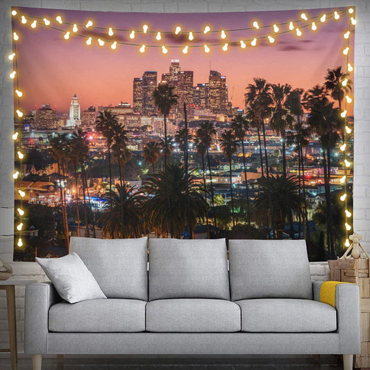 Lofaris Gorgeous Sunset Night City Buildings Trees Tapestry
