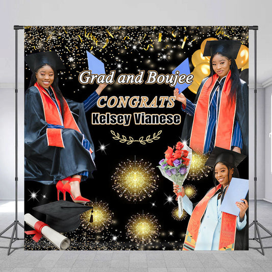 Lofaris Grad And Boujee Custom Photo Congrats Backdrop