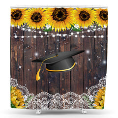 Lofaris Grad Cap Wood Sunflower Glitter Light Shower Curtain