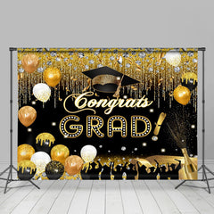 Lofaris Grad Diamond Balloons Black Gold Graduation Backdrop