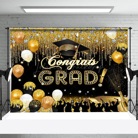 Lofaris Grad Diamond Balloons Black Gold Graduation Backdrop