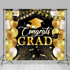 Lofaris Grad Gold Black Balloons Glitter Graduation Backdrop
