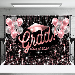 Lofaris Grad Pink Balloons Sparkle Black Graduation Backdrop