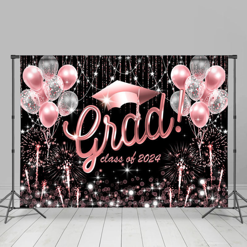 Lofaris Grad Pink Balloons Sparkle Black Graduation Backdrop