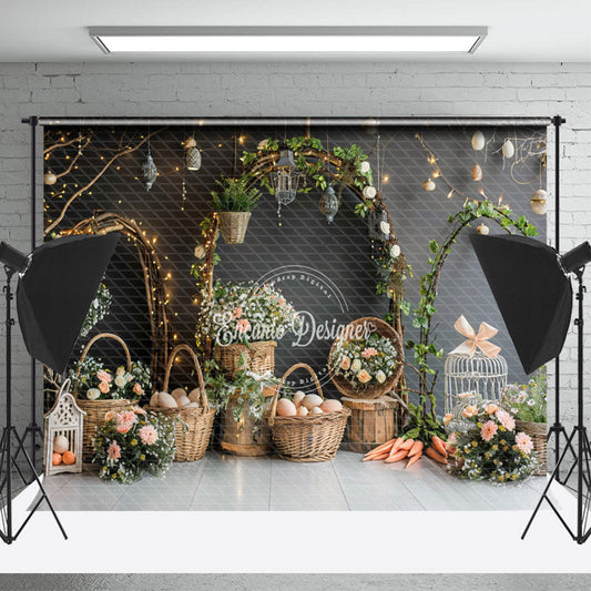 Lofaris Gradient Black Grey Floral Easter Photo Backdrop