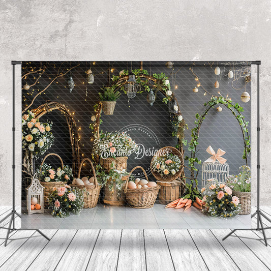 Lofaris Gradient Black Grey Floral Easter Photo Backdrop