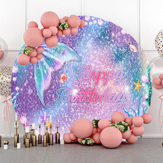 Lofaris Gradient Sparkling Mermaid Round Birthday Backdrop