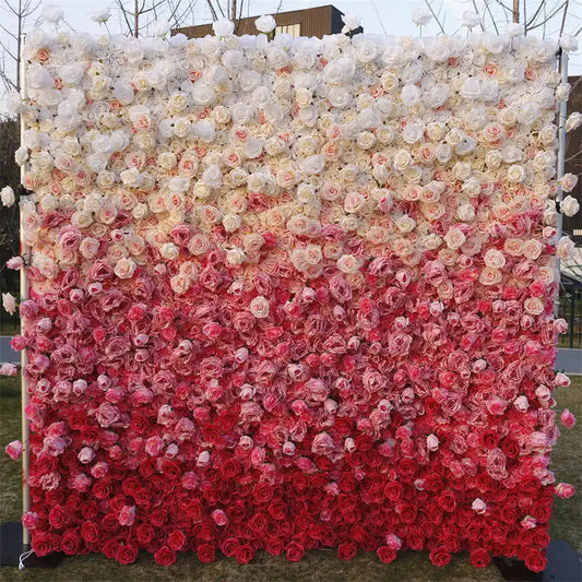 Lofaris Gradient White Red Artificial Flower Wall Panels Decor