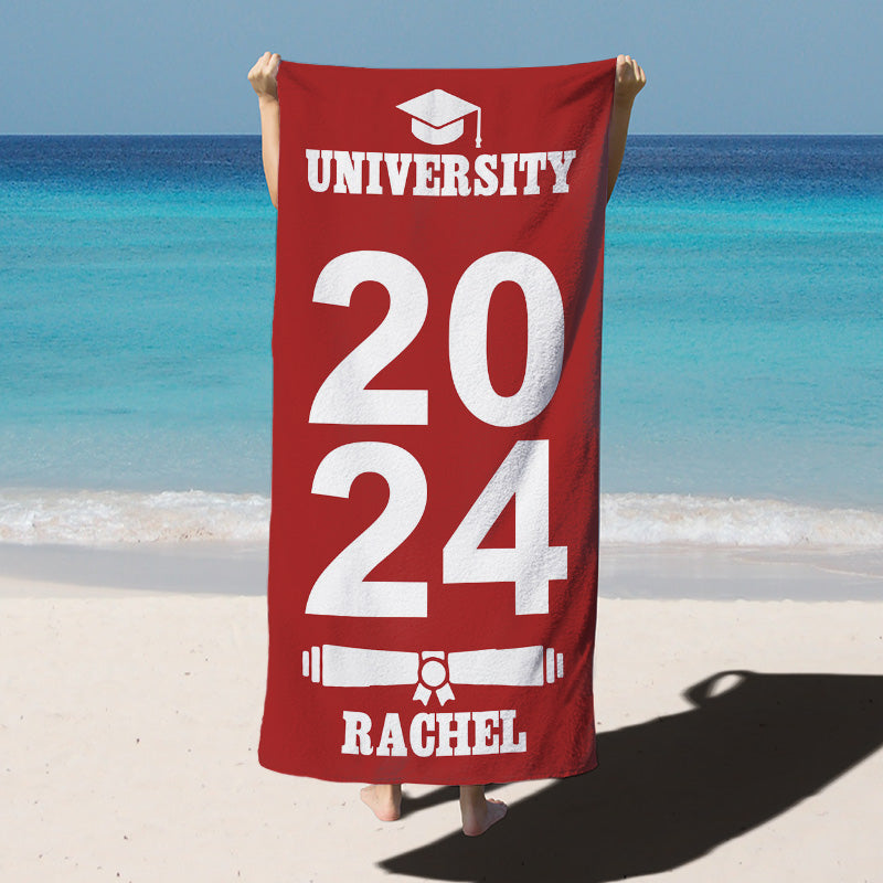 Lofaris Graduation Red Varsity Bachel Beach Towel for Gift