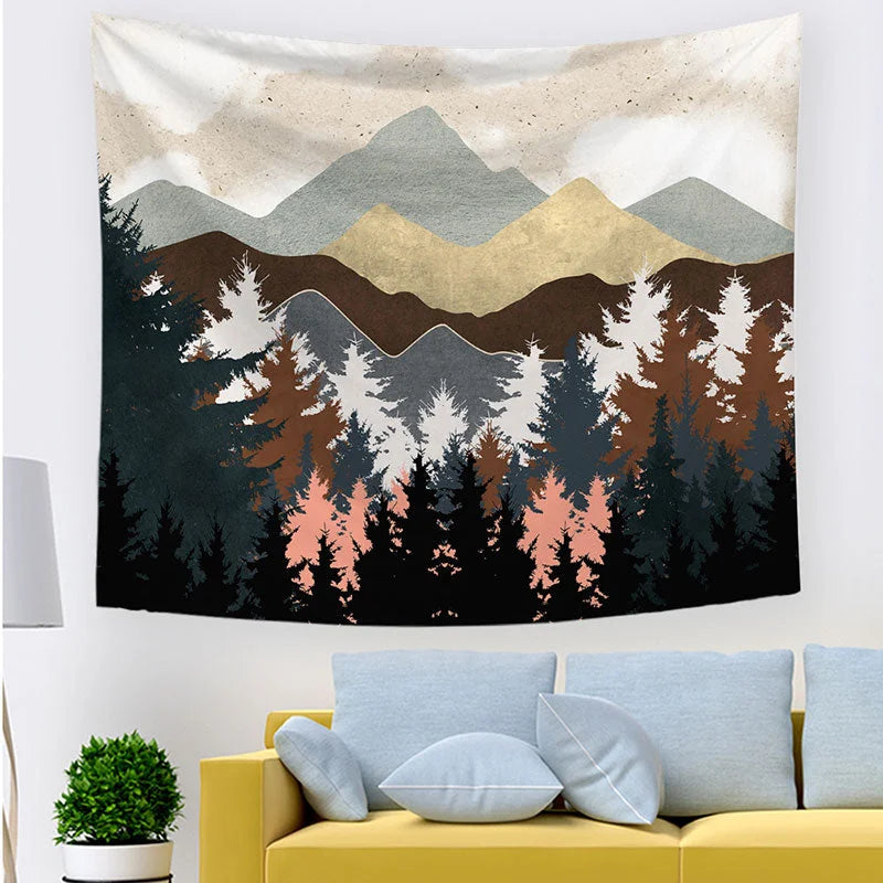 Lofaris Graffiti Abstract Mountain Tree Landscape Wall Tapestry