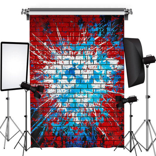 Lofaris Graffiti Blue Ink Splash Red Brick Wall Photo Backdrop