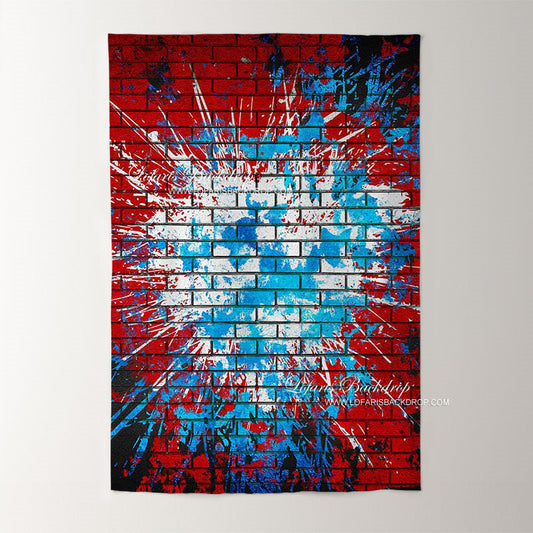 Lofaris Graffiti Blue Ink Splash Red Brick Wall Photo Backdrop
