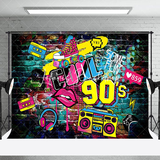 Lofaris Graffiti Brick Wall Cool 90s Disco Party Backdrop