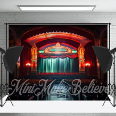 Lofaris Grand Theater Green Curtain Red Light Stage Backdrop