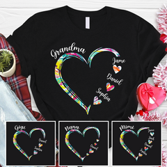 Lofaris Grandma And Kids Heart Color Custom Name T - Shirt