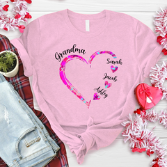 Lofaris Grandma And Kids Pink Color Heart Custom T - Shirt