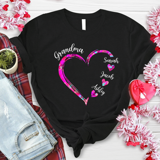 Lofaris Grandma And Kids Pink Color Heart Custom T - Shirt