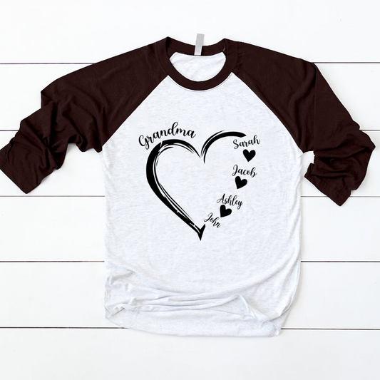 Lofaris Grandma Grandkids Heart Custom Name Baseball Shirt