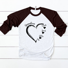 Lofaris Grandma Grandkids Heart Custom Name Baseball Shirt