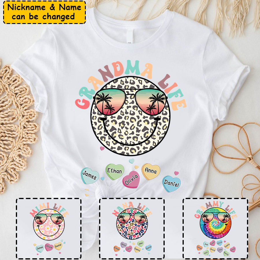 Lofaris Grandma Life Leopard Smiley Face Summer T - Shirt