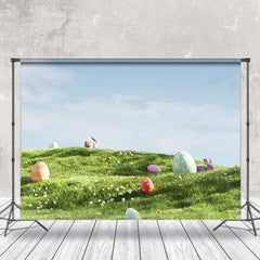Lofaris Grass Lawn Eggs Rabbit Easter Spring Scene Backdrop