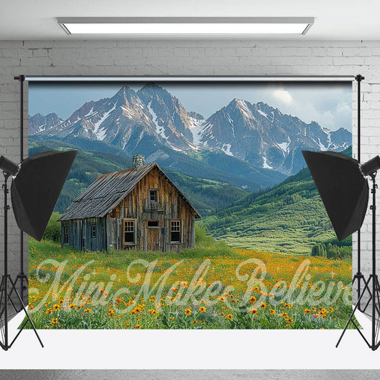 Lofaris Grassland Mountain Wooden House Spring Photo Backdrop
