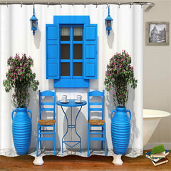 Lofaris Greek Mediterranean Style Blue White Shower Curtain