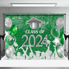 Lofaris Green And Silver Balloons Glitter 2024 Grad Backdrop