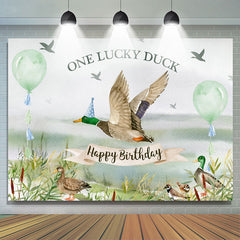 Lofaris Green Balloon One Lucky Duck Happy Birthday Backdrop