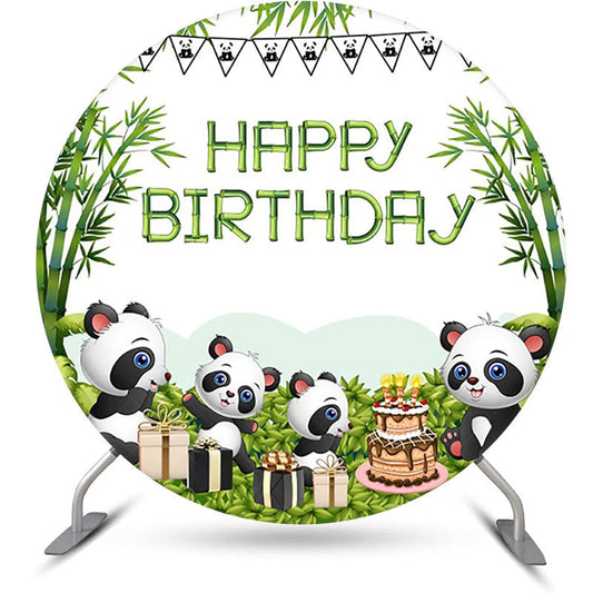 Lofaris Green Bamboo Forest Panda Round Birthday Backdrop