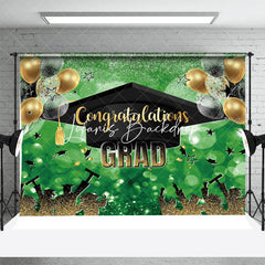 Lofaris Green Black Gold Balloon Cap Congrats Grad Backdrop