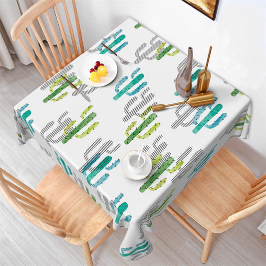 Lofaris Green Blue Cactus Patterns White Square Tablecloth