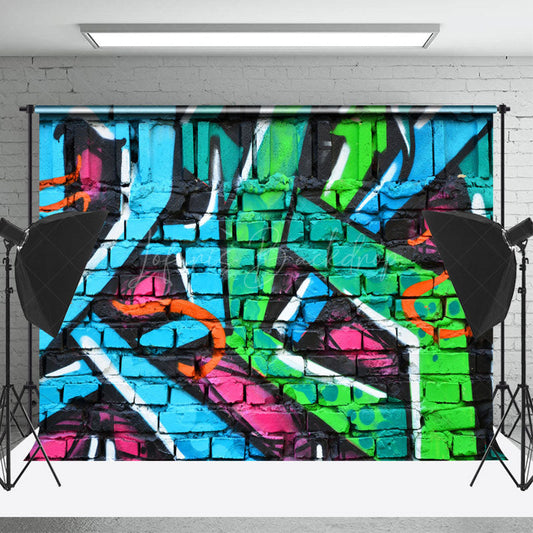 Lofaris Green Blue Pink Brick Graffiti Wall Photo Backdrop