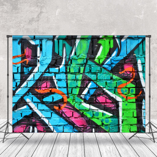Lofaris Green Blue Pink Brick Graffiti Wall Photo Backdrop