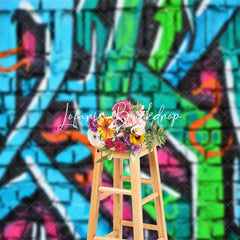 Lofaris Green Blue Pink Brick Graffiti Wall Photo Backdrop