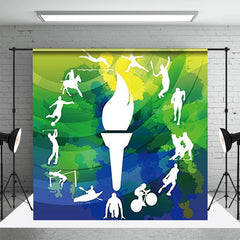 Lofaris Green Blue Yellow Torch Sports Backdrop For Olympic