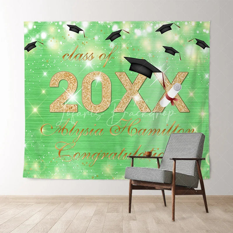 Lofaris Green Bokeh Glitter Gold Class Of 2022 Gradution Backdorp