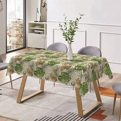 Lofaris Green Brown Leaves Wavy Pattern Rectangle Tablecloth