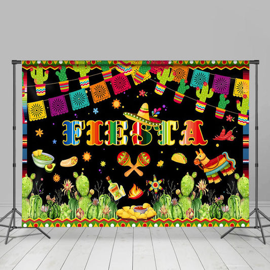 Lofaris Green Cactus Cultural Flag Mexican Fiesta Backdrop