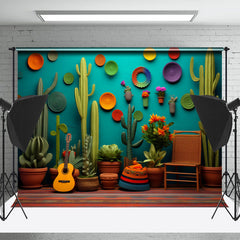 Lofaris Green Cactus Guitar Circle Photography Backdrop