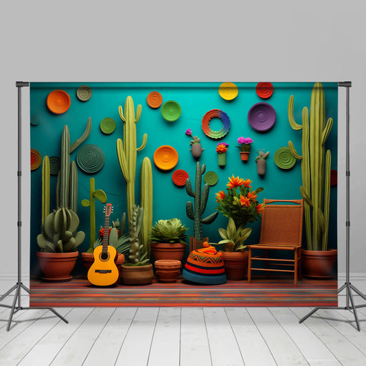 Lofaris Green Cactus Guitar Circle Photography Backdrop