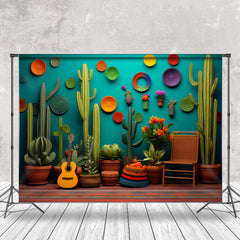 Lofaris Green Cactus Guitar Circle Photography Backdrop