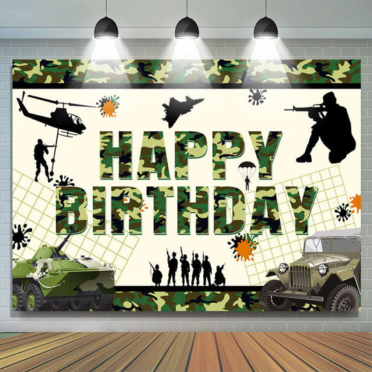 Lofaris Green Camouflage Cool Tank Soldier Birthday Backdrop