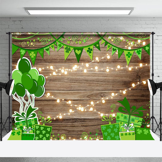 Lofaris Green Clovers Wooden Wall St Patricks Day Backdrop