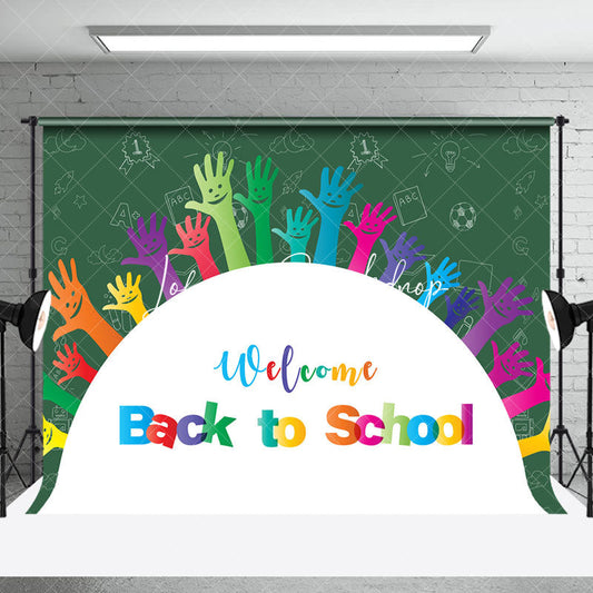 Lofaris Green Colorful Raised Hands Back To School Backdrop