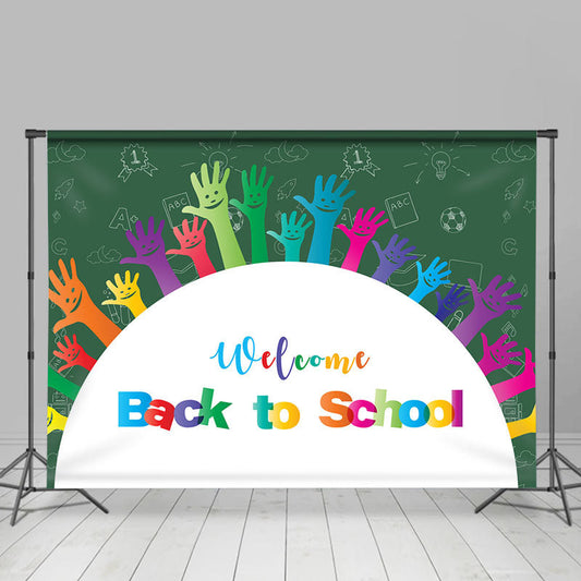 Lofaris Green Colorful Raised Hands Back To School Backdrop