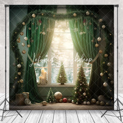 Lofaris Green Curtain Christmas Winter Window Photo Backdrop