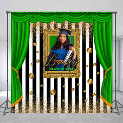 Lofaris Green Curtain Frame Stripe Custom Graduation Backdrop